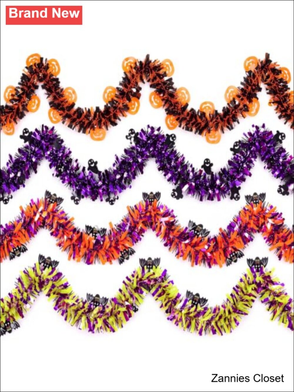 👻 8 Pc Halloween Tinsel Garland Set Pumpkin Ghost Bat 52.5 FT Party Decor